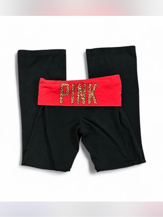 Victoria's Secret Other - Victoria's Secret PINK Flare Fold Ove Black Leggings with Red Leopard-Print Band